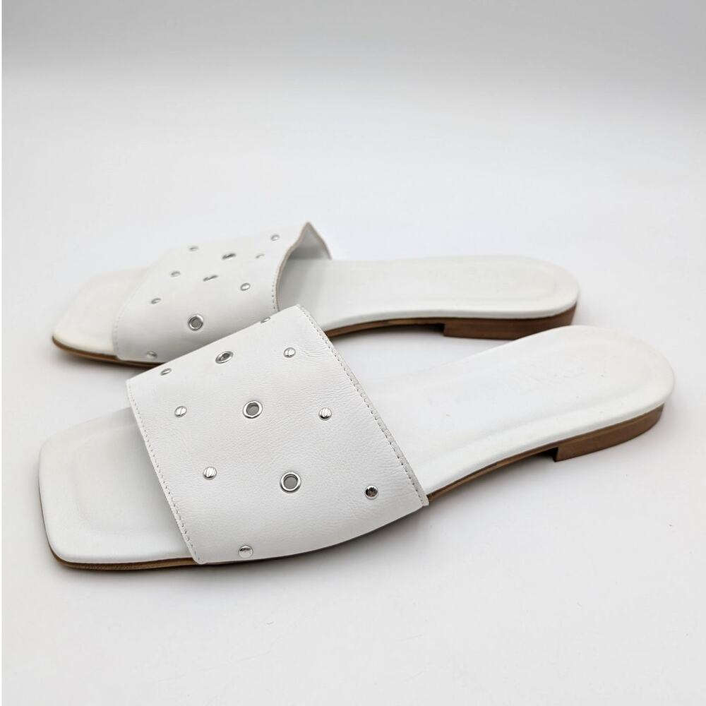Two Twin Hearts Lea Stud & Grommet Slide Sandals Women's White Size US12 EU42